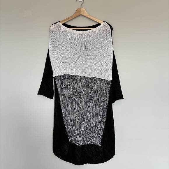 Pure Handknit Women's Large Tunic Dress Color Block Open Knit Lagenlook Hippie - Picture 1 of 15